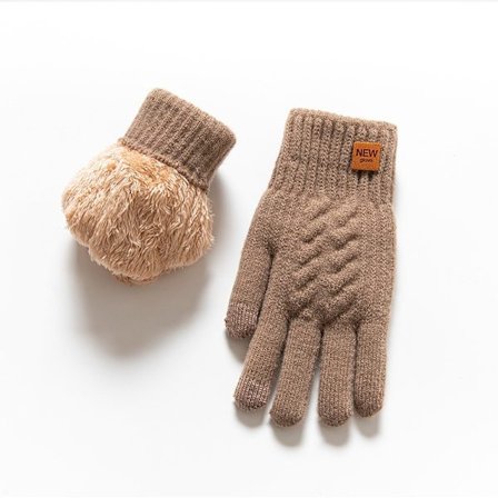 Termiske handsker med touchscreen, vindtætte strikkede handsker, Khaki