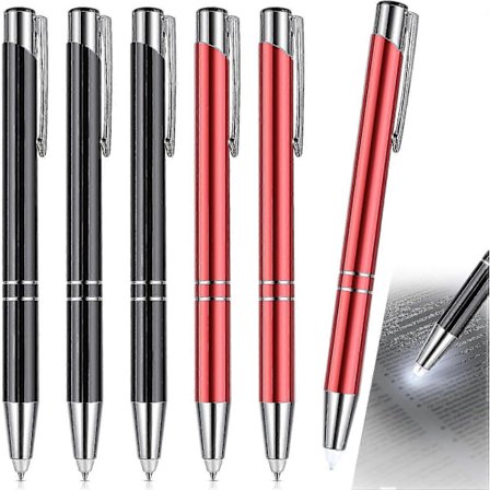 Penna med ljus för att skriva i mörker, 6 stycken belysta pennor LED-ficklampa Kulspetspenna (röd + svart) TA