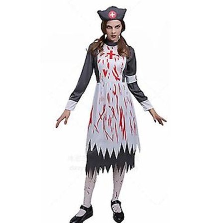 Kvinner Damer Middelalder Vintage Liksykepleier Kostyme Voksen Død Zombie Halloween Skrekk Skummel Fancy Kjole Antrekk (XL)