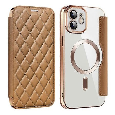 Kompatibelt för iPhone 12 6.1 tum Kortfodral Läder Telefonfodral Kompatibelt med MagSafe Inbyggd Linsskyddsfilm RFID-skydd