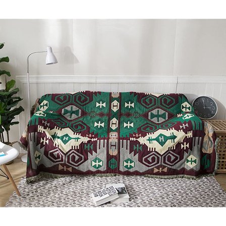 Sofa Teppe Sofa Kast Sengespredning Stoltrekk Reiseteppe Dekorativt Teppe Sofa Trekk med Pompom Etnisk Geometrisk Mønster Retro 130cm*180cm
