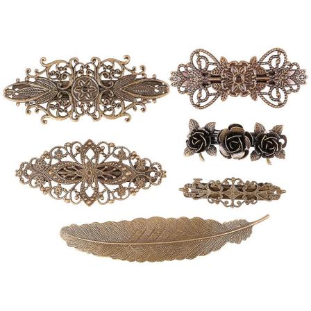6 stk Vintage Hårspenne Hårklipp Barrettes Hodeplagg Hårtilbehør Europeisk Stil Kobber Hårnål F Copper 11.5X2.5CM
