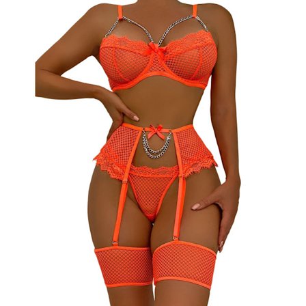 Undertøyssett for kvinner, Sexy 4-delt strømpebelte med lårholdere, frekt undertøyssett for par, romantikk (M)