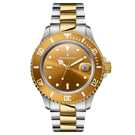 Tide II | Silver & Gold-Tone Stainless Steel Quartz Movement Dive Watch With Champagne Dial & Cyclops for Men - Wrist watches