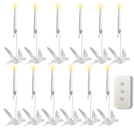 Lysestage Lampe 12-Stk Med Sølv Krog Med Fjernbetjening (Fugle)