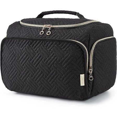 Necessär, stor vidöppen necessär, sminkväska med handtag svart