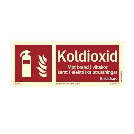 SYSTEMTEXT Skylt Koldioxidsläckare Supernova AFS 250x100 - Lyreco - Skyddsutrustning - Brandsäkerhet - Brandskyltar