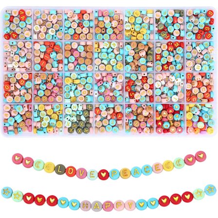 1820 st Bokstavspärlor för Armband, 28 Stilar Alfabetspärlor Färgglada Hjärtpärlor för Armband och Smyckestillverkning (4x7mm, Färgglada och Guld)