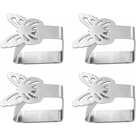4-pak Bordsdugsklemmer i rustfrit stål til dug, bordsdug, bordsdugsklemmer (sommerfugl), rustfrit stål, sølv 1, 6,5 5