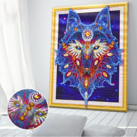 Stor luksuriøs 5d diamantmaleri diamantmaleri Wolf 47x57 flerfarvet