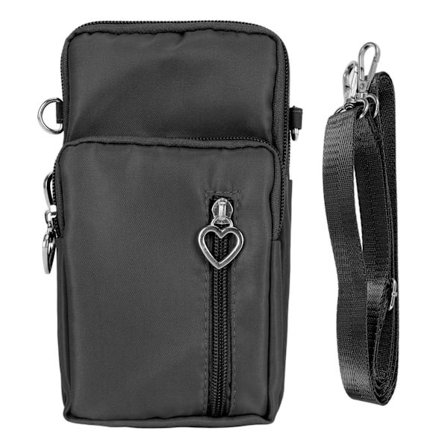 Liten axelväska med flera fickor, axelremsväska, mobiltelefonväska med avtagbar rem för män och kvinnor, resor, svart
