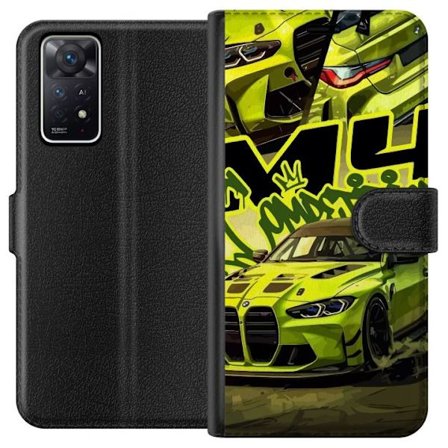 Kompatibelt Lommeboketui til Xiaomi Redmi Note 11 Pro 5G Bluey-familien i lykkelig tegneseriestil med blomstrende bakgrunn og leken fargepalett