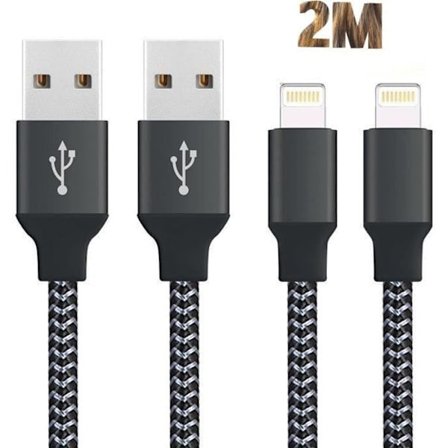 2stk opladerkabel 2M,kabel til iPhone Xs max/Xs/XR/X 8 8Plus 7 7Plus 6 6S Plus/iPad/iPod