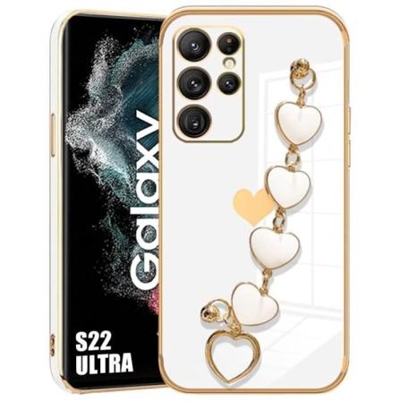 Armbåndetui til Samsung Galaxy S22 Ultra, silikone stødsikkert hjertemønster anti-ridse blødt - hvid (ikke til S22)