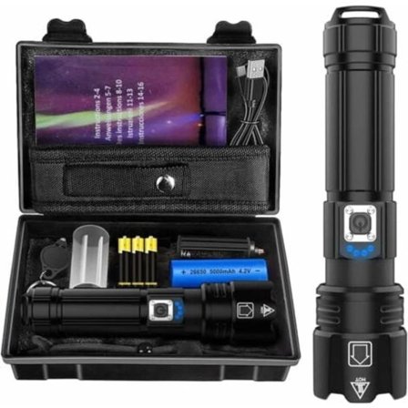 KZQ Erittäin Tehokas LED-taskulamppu, 10000 lumenia Ladattava, IP67 Vedenpitävä Taktinen Taskulamppu, P70 Lamput 5 Tilaa, Zoomattava, Retkeilyyn 