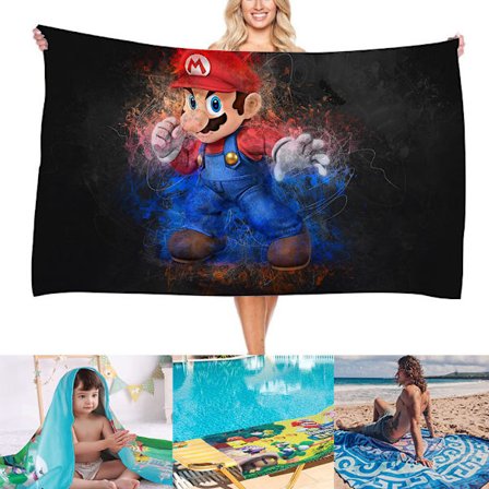 Ét stykke (7,75*150cm) Strandhåndklæde Super Mario Bros 3D Print til Børn Pool Håndklæde Børne Bade Lagner Ultra Blød Super Absorberende Holdbarhed 