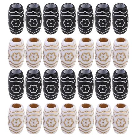 60 st Hårpärlor för kvinnor, hårpärlor för flätor, dreadlockpärlor, träpärlor för hår White 2X1cm