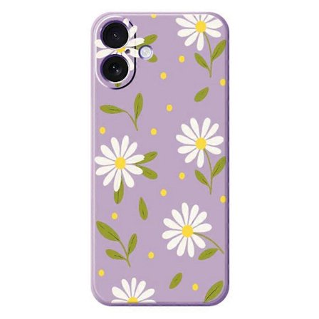 Deksel til iPhone 17, hvite blomster, grønne blader, mønstertrykk, rett kant, TPU-bakdeksel -