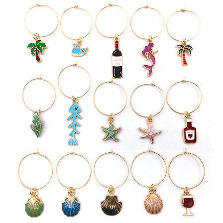 15 stk. Vinglas Charms, Drikke Markører, Fester, Vinglas Dekoration