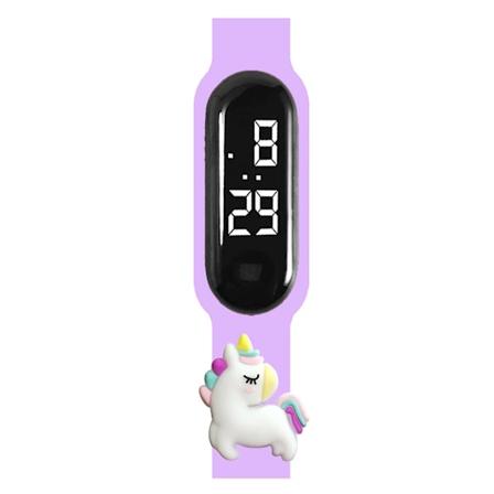 Barnens tecknade enhörningsklocka, födelsedagspresent, utomhussporter, vattentät klockarmband, barnsmart pekskärm, elektronisk klocka light purple