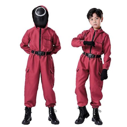 Børns Squid Game Kostume Cosplay Jumpsuit + Maske H Trekanter
