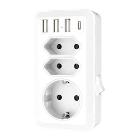 7 in 1 USB-pistorasia, moninkertainen pistorasia, jossa 3 USB- ja 1 tyypin C -portti,