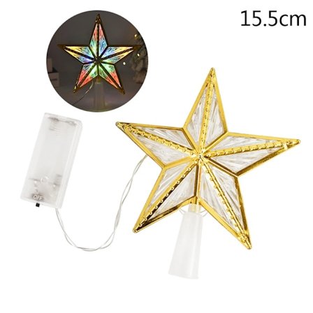 Jul Träd LED Topp Stjärna Ljus Femuddig Stjärna Lampa Batteri Drift Glödande Xmas dekoration