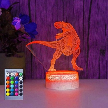3D Dinosaur Natlyslampe Illusion Natlys 16 Farveskiftende Bordsklampe Dekoration Lamper Gave Akryl Flad ABS Base USB Kabel Legetøj