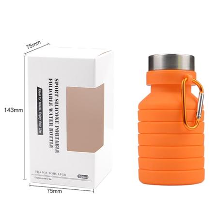 550 ml:n oranssi ja hopea silikoninen vesipullo leveällä suukappaleella