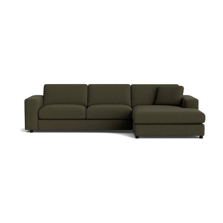 Oasis Chaiselongue-Sofa, rechts in Loop Grün, modernes Design mit Nozag-Federung und weicher Polsterung für hohen Sitzkomfort, Höhe 79cm.
