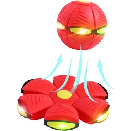 Flyvende Tallerken Legetøjsbold, Magisk Deformation UFO Legetøj til Børn og Kæledyr, Flyvende Bold til Hunde Udendørs (Rød, 6 Lys)