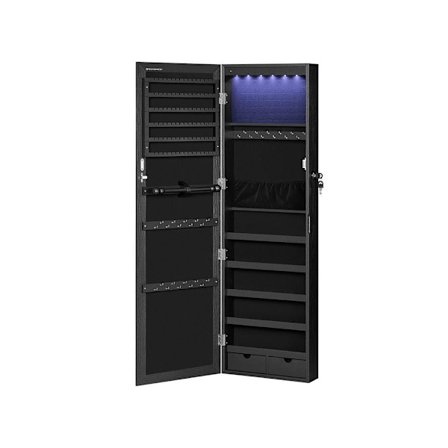 Rootz smykkeskab - Hængende smykkeskab - Skab med spejl - Stående smykkeskab - Væghængt smykkeskab - Låsbart smykkeskab - MDF - Fløjl - Sort - 37 x 10