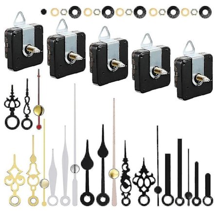 5 stk klokkebevegelsesmekanismedeler Stillhet Kvarts DIY veggklokke med 7 forskjellige par klokkehender Erstatningssett [dB}