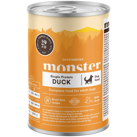 Monster Pet Food - Dog Adult Single Duck Burk 400 g - Hund - Hundefôr & hundemat - Våtfôr & våtmat - ZOO.no