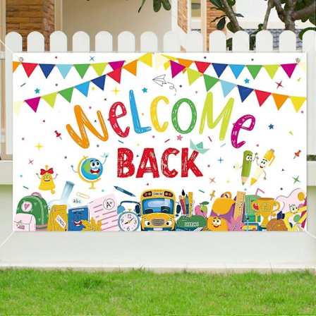 Velkommen tilbake-banner, 185x110 cm Velkommen tilbake til skolen-banner med tau Første skoledag (FMY)
