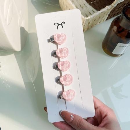 5 st/ set Söt rosa mini barnrosetter Hårklämmor för flickor Härligt hjärta Hårnålar Tecknad blomma Handgjorda huvudbonader Håraccessoarer 12