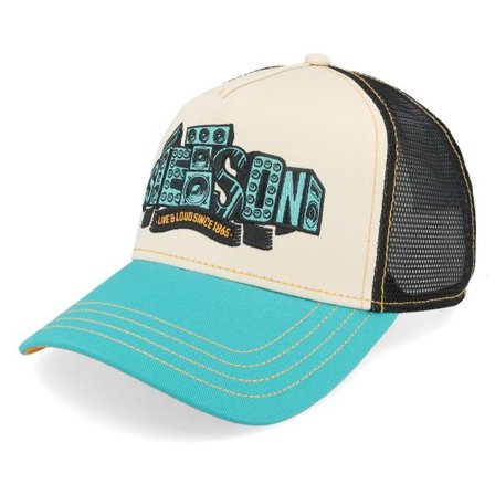 Stetson - Vit trucker Keps - Soundbox Turquoise/Beige A-Frame Trucker @ Hatstore