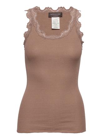 Silk Top W/ Lace T-shirts & Tops Sleeveless Brun Rosemunde