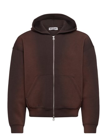 Weekday Simon Washed Scuba Zip Hoodie - Brown - L