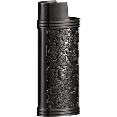 Mini Tändare i Zinklegering Fodral Återanvändbar Bärbar Tändare Fodral med Blommönster(svart) black