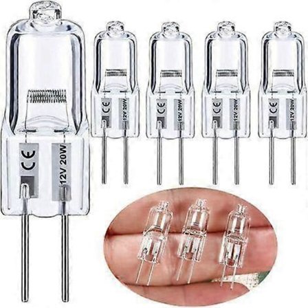 G4 Halogeeni 12v 20w, 5-pakkaus G4 12v 20w Lämpimän valkoisia hehkulamppuja, joiden käyttöikä on 3000 tuntia, korkea kirkkaus 300lm, G4 Bi-Pin -kanta,