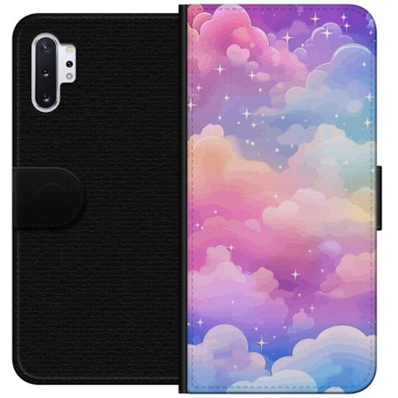 Kompatibelt Lommeboketui til Samsung Galaxy Note10+ Søt enhjørning med regnbuefarget hår mot en stjernebelagt pastellbakgrunn i kawaii-stil