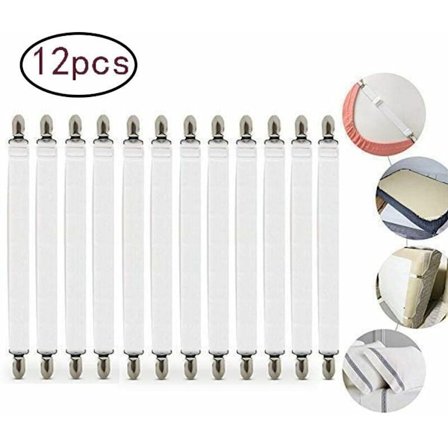 Justerbar lakansspännare, 12 st elastiska lakansspännare, vita lakan