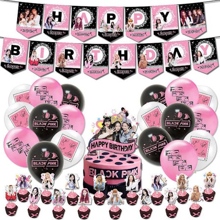 Blackpink Theme Birthday Party Decorations Set, Banner Balloons Cake Topper Party Supplies For Kids Children