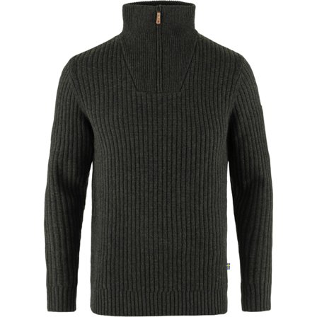 Fjällräven Herr's Övik Half Zip Knit in Dark Olive | Size: Small, Ull