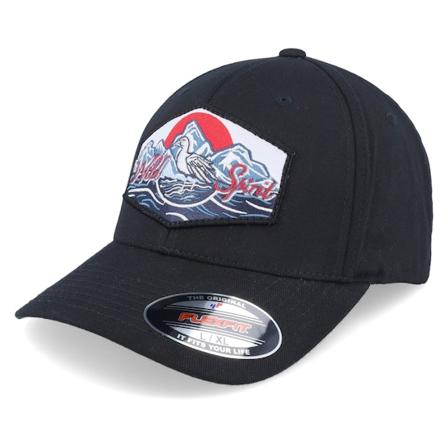 Wild Spirit - Svart flexfit Caps - Bird & Mountains Patch Black Flexfit @ Hatstore