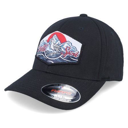 Wild Spirit - Schwarz flexfit Cap - Bird & Mountains Patch Black Flexfit @ Hatstore