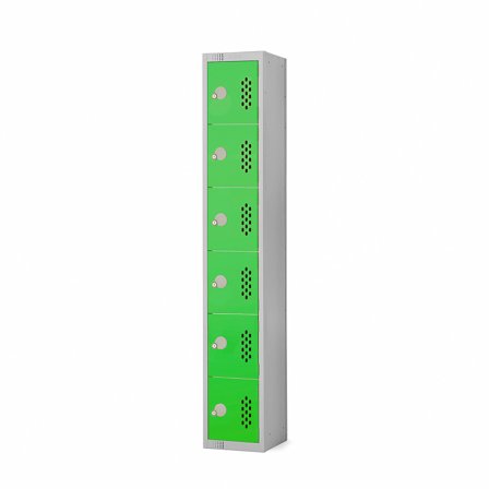 Perforated door locker, 6 door, 1800x300x300 mm, green