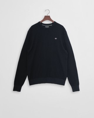 GANT - Mikroteksturert bomullsgenser med rund hals til herre evening blue