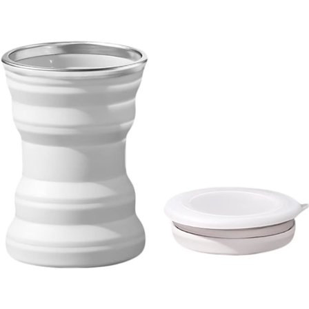 (Vit) Bärbar Hopfällbar Silikon Vattenkopp, 320ml Utomhus Värmebeständig Vikbar Mugg med Lock Hopfällbara Resedrickkoppar, Kaffekopp med Lock f